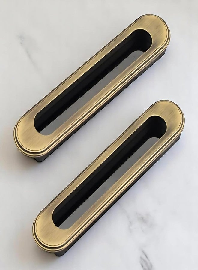 Atom 7.6 Inches Sliding Concealed Door Handle | Brass Antique Wardrobe Handle for Cupboard, Drawer, Almirah, Kitchen Cabinet & Main Door (Set of 2, CH-317) | Cabinet Handle for Home Use - Image 1
